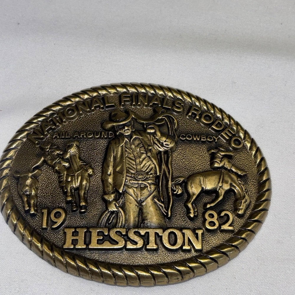 Vintage 1982 Hesston NFR National Finals Rodeo Belt Buckle Made In USA 8th Ed.